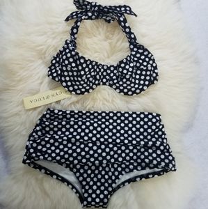 Nwt Cyn & Luca polka dot bikini black white M
